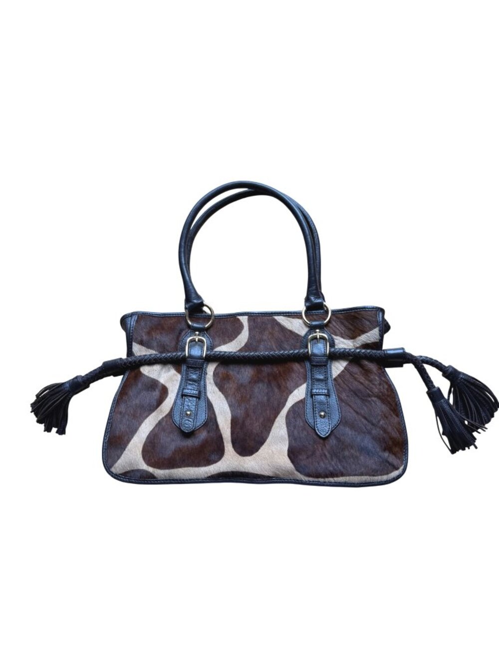 Adrienne Vittadini Women's Satchel Bag Calf Hair Leather Brown Giraffe Print Vin